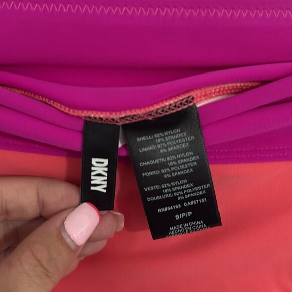 NWT- DKNY- Color block high waisted bikini bottoms- coral/pink- size small - Picture 10 of 10